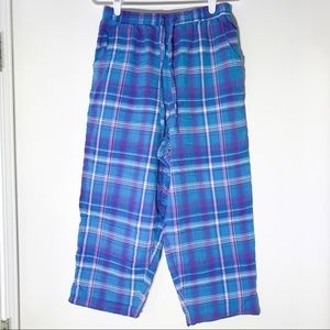 Blue plaid pajama bottoms